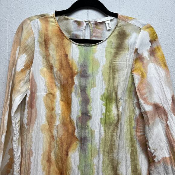 H&M Water Print Abstract Painter Flared Sleeve Lightweight Artsy Dress Sz Small - Picture 3 of 11
